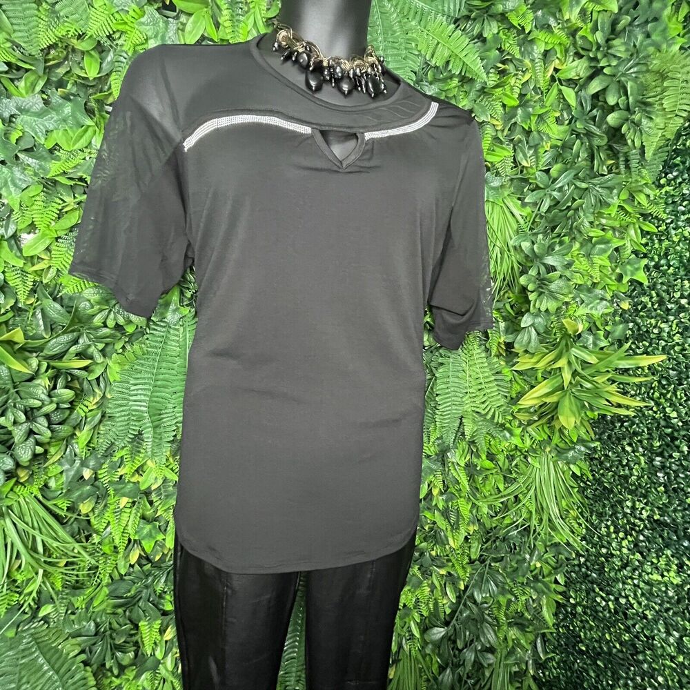 NEW LOOK Tops Women 2XL Black Mesh Detail Stone Accent Blouse Party NWT 0023